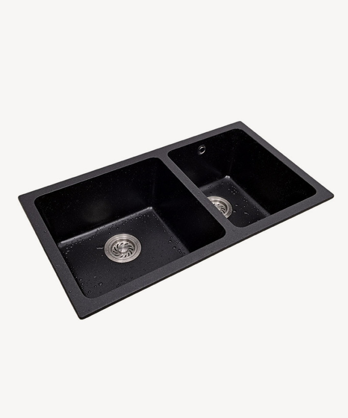 Doppelspüle 820 mm – schwarzer Granit – Fusain