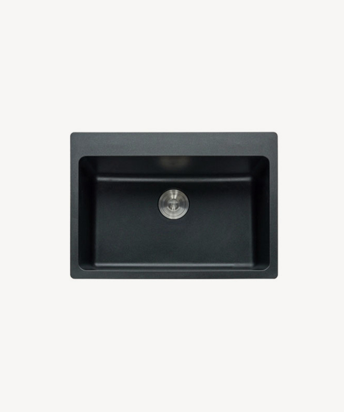 Einbauspüle 680 mm – schwarzer Granit matt – Lotus