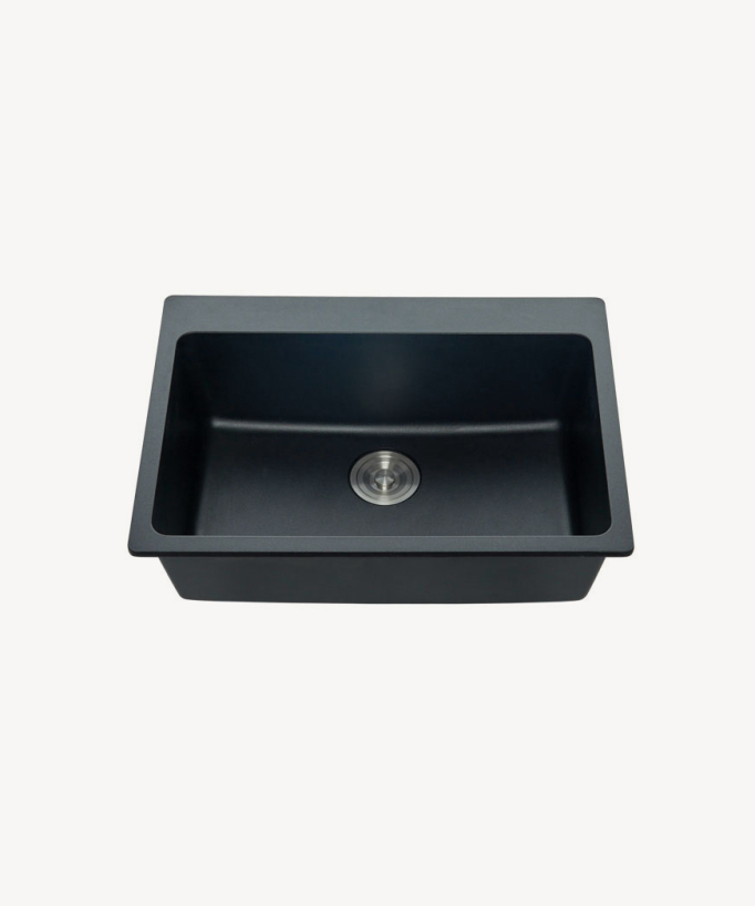 Einbauspüle 680 mm – schwarzer Granit matt – Lotus