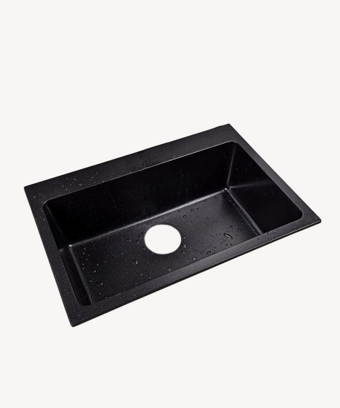 Einbauspüle 680 mm – schwarzer Granit matt – Lotus