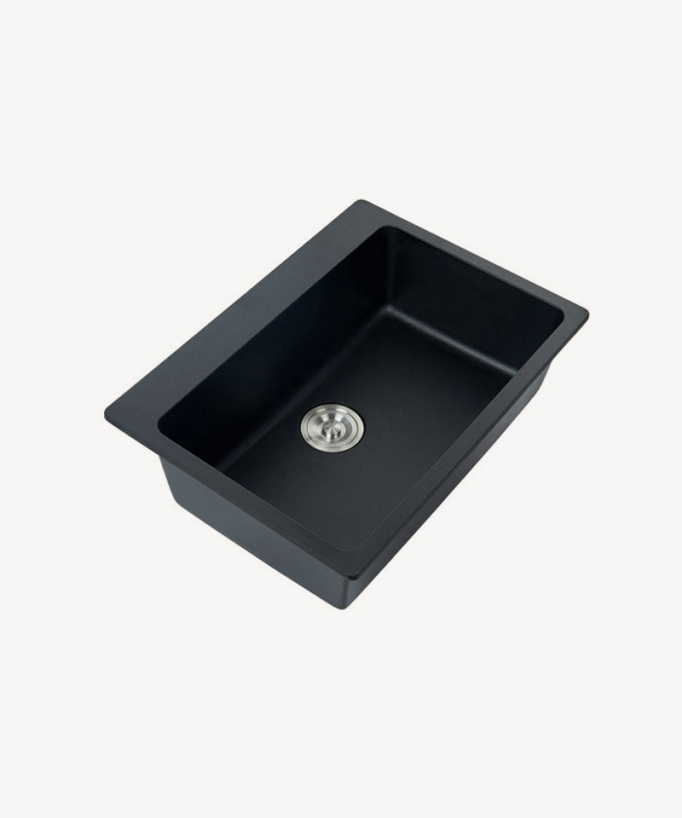 Einbauspüle 680 mm – schwarzer Granit matt – Lotus