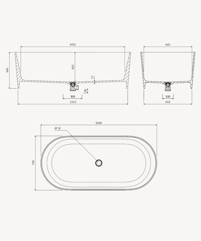 Ovo - Freistehende Badewanne oval Corail