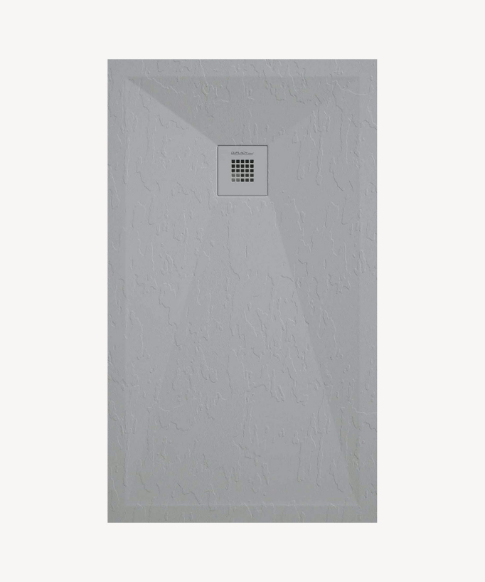 Duschwanne grau 7035, Schieferstruktur Stone Plus, farblich passendes Ablaufgitter