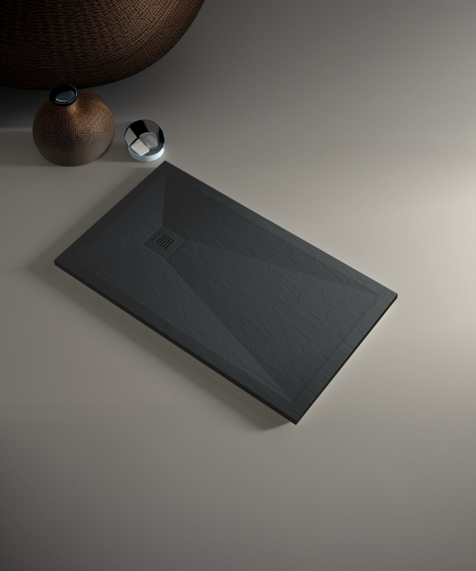 Duschwanne Anthrazit - Schiefer-Finish Stone Plus - farblich abgestimmtes Gitter