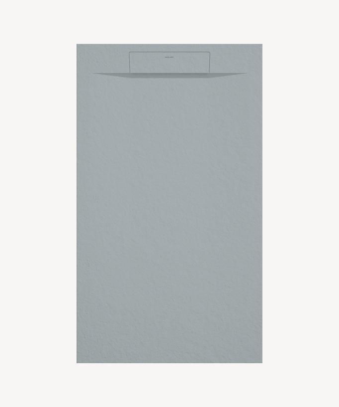 Receveur de douche rectangulaire gris, en résine, texture pierre, surface antidérapante 