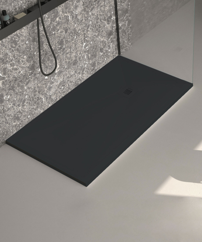 Duschwanne Schwarz glatt Stone Plus - farblich abgestimmtes Gitter