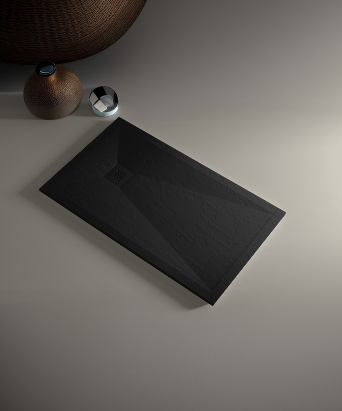 Duschwanne Schwarz Schiefer-Finish Stone Plus - farblich abgestimmtes Gitter