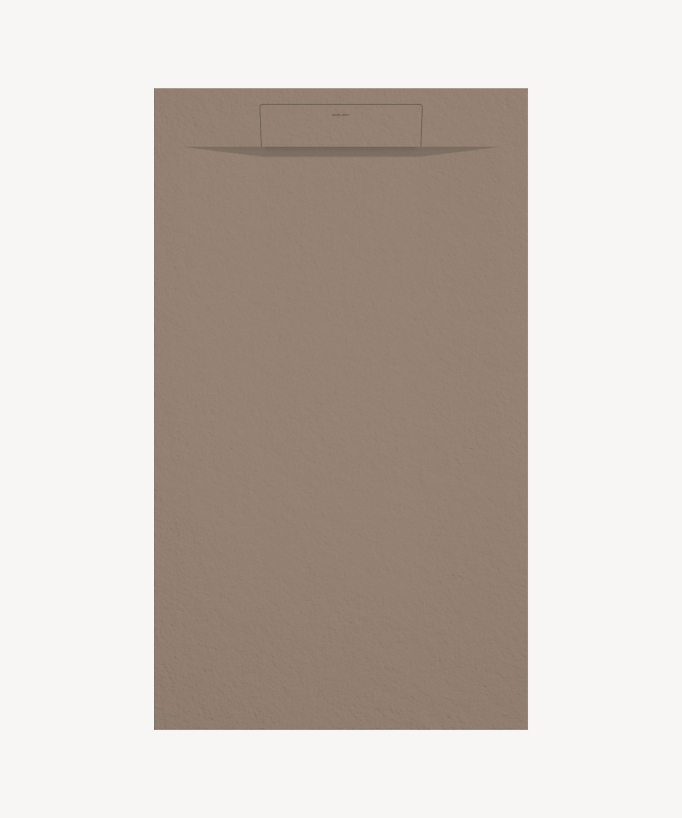 Receveur de douche moka, texture pierre, de forme rectangulaire avec un cache drain de même couleur