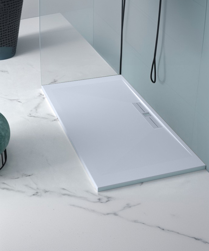 Duschwanne Grau, Glatt-Finish Stone SIDE, farblich passender Ablaufrost
