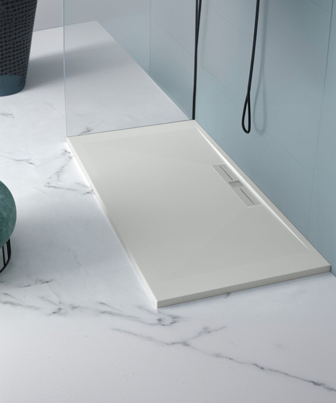 Duschwanne Grau 7035, Glatt-Finish Stone SIDE, farblich passender Ablaufrost