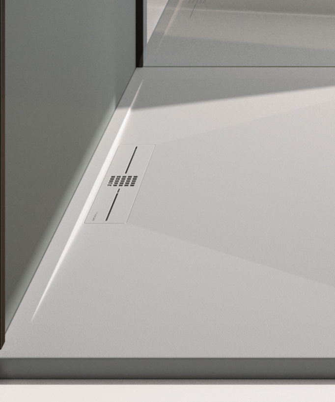 Duschwanne Grau 7035, Glatt-Finish Stone SIDE, farblich passender Ablaufrost