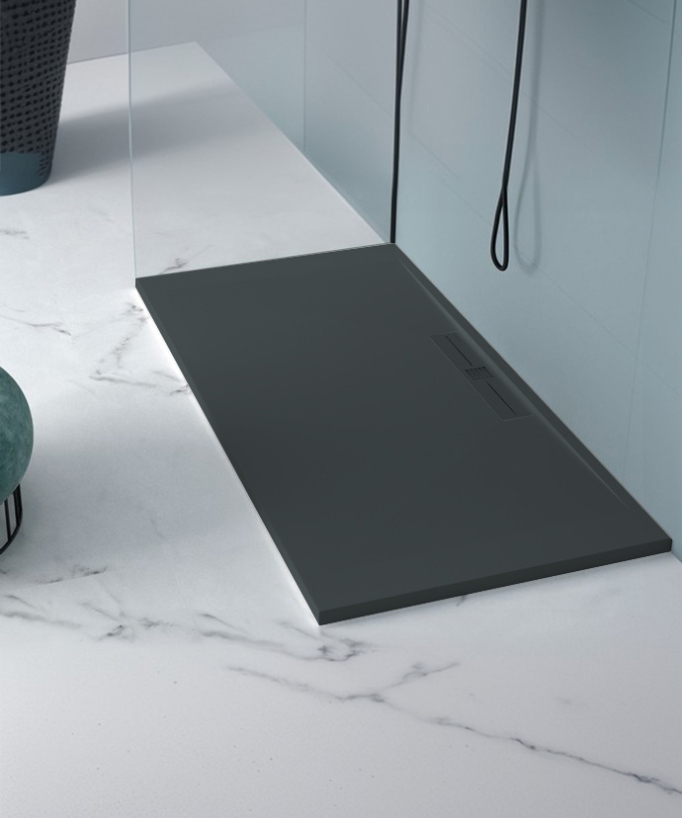Duschwanne Anthrazit, Glatt-Finish Stone SIDE, farblich passender Ablaufrost
