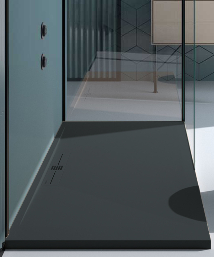 Duschwanne Anthrazit, Glatt-Finish Stone SIDE, farblich passender Ablaufrost
