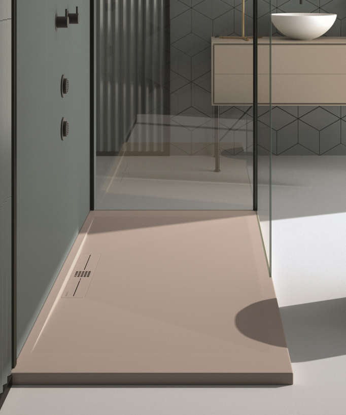 Duschwanne Sand, Glatt-Finish Stone SIDE, farblich passender Ablaufrost