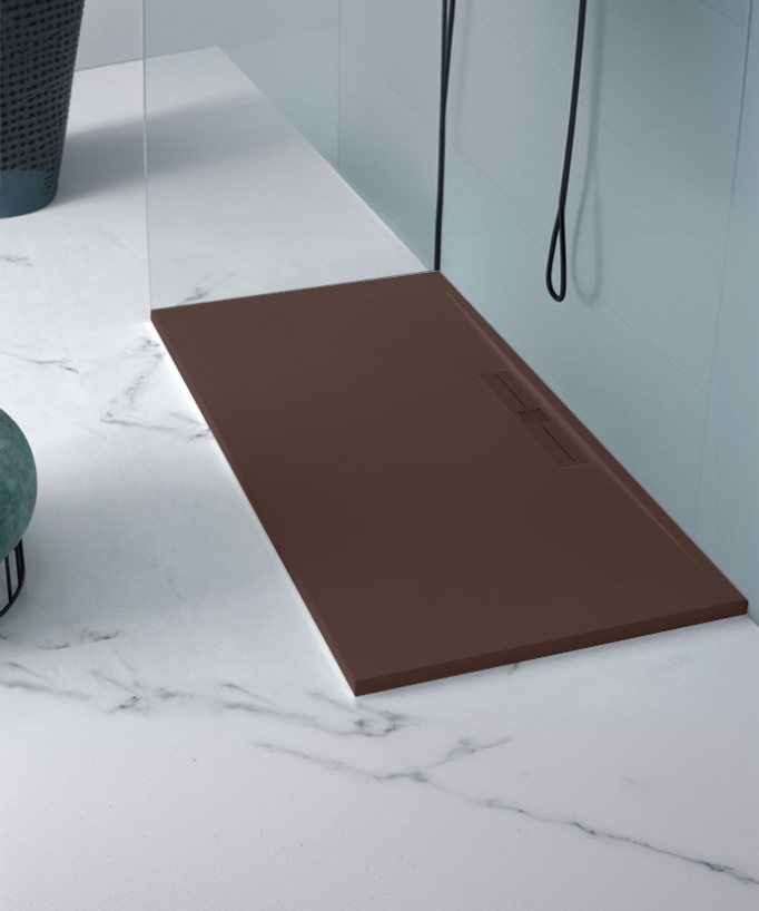 Duschwanne Schokolade, Glatt-Finish Stone SIDE, farblich passender Ablaufrost
