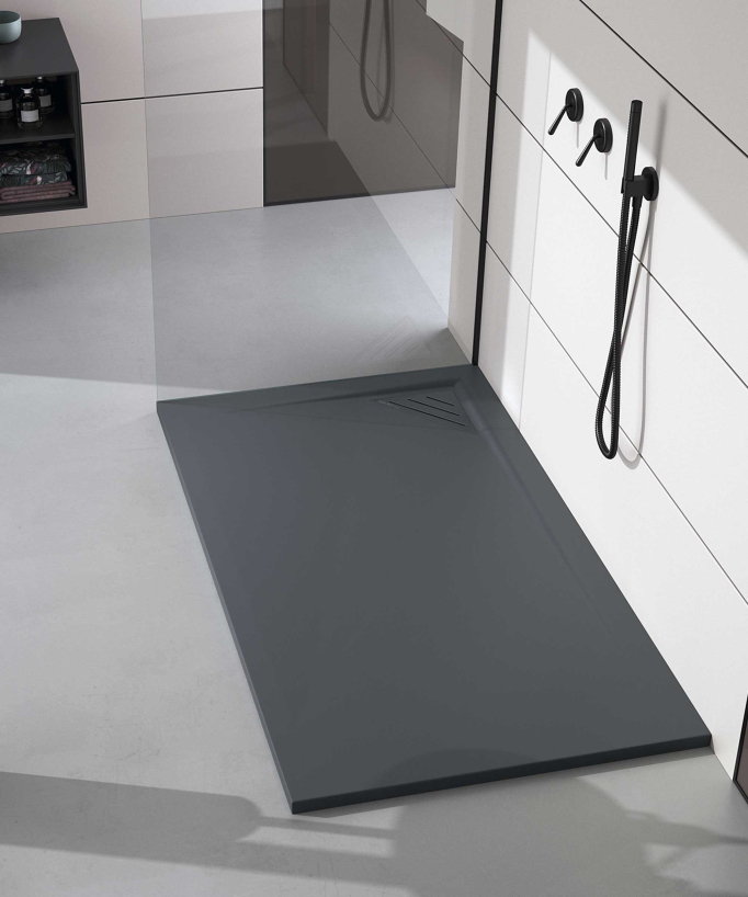 Duschwanne Anthrazit, Glatt-Finish Stone MIO, farblich passender Ablaufrost
