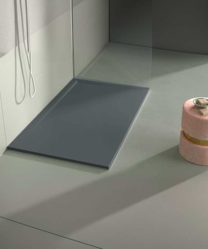 Duschwanne Anthrazit, Glatt-Finish Stone MIO, farblich passender Ablaufrost