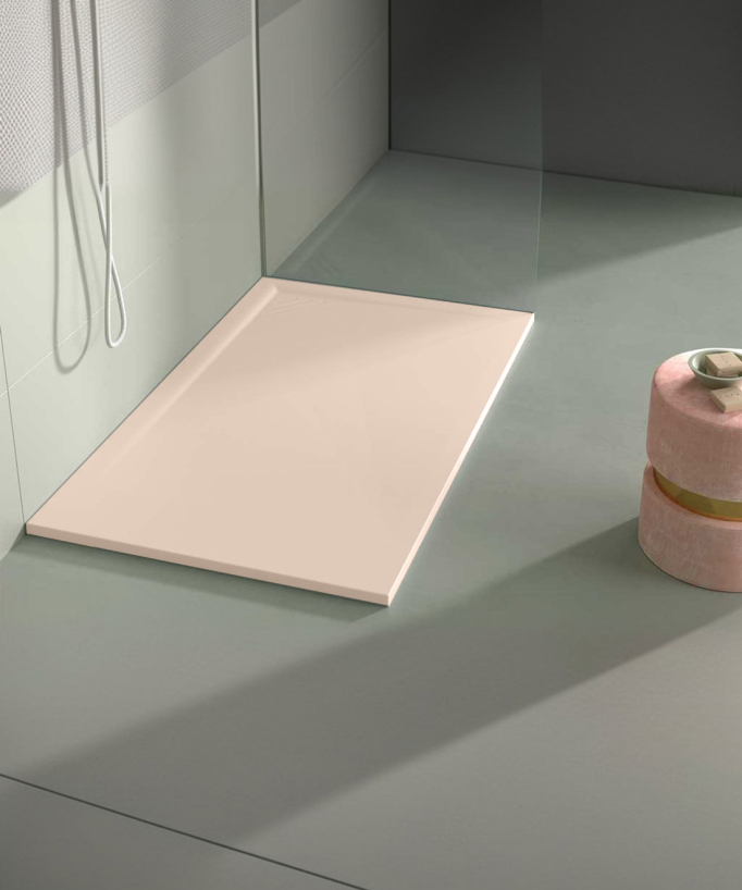 Duschwanne Creme, Glatt-Finish Stone MIO, farblich passender Ablaufrost