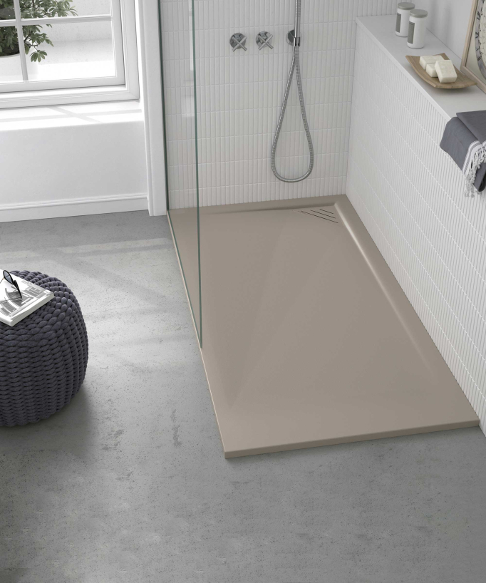 Duschwanne Sand, Glatt-Finish Stone MIO, farblich passender Ablaufrost
