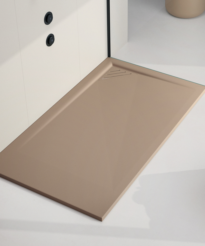 Duschwanne Mokka, Glatt-Finish Stone MIO, farblich passender Ablaufrost