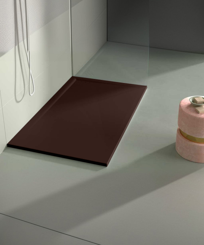 Duschwanne Schokolade, Glatt-Finish Stone MIO, farblich passender Ablaufrost