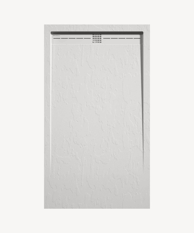 Receveur de douche extra plat avec une surface à la finition ardoise, de forme rectangulaire. 