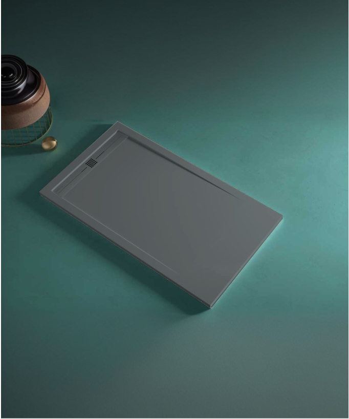Duschwanne Anthrazit, Glatt-Finish Stone CACH, farblich passender Ablaufrost