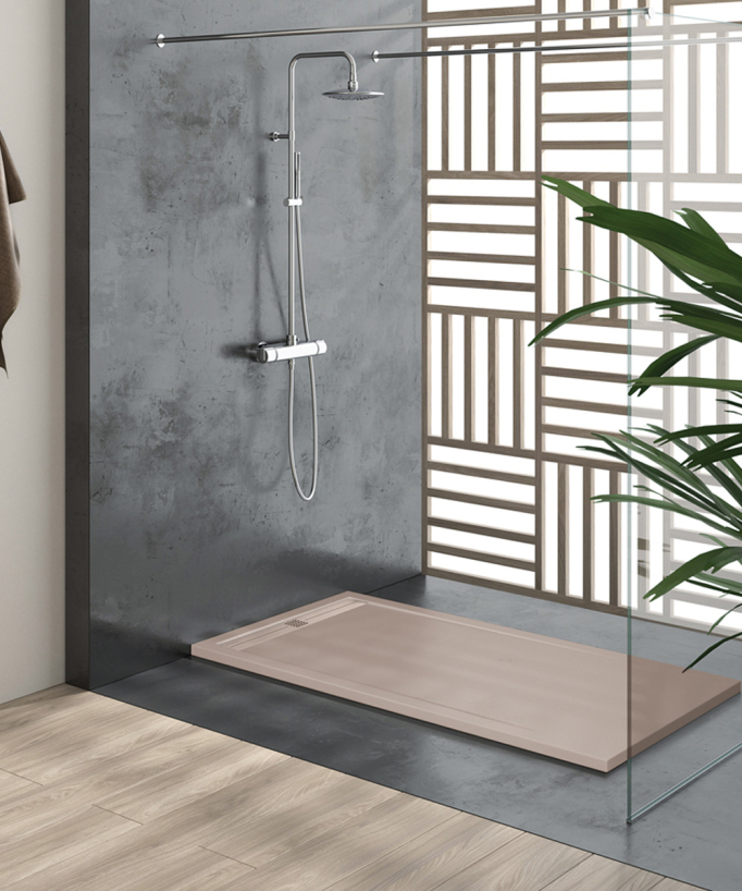 Duschwanne Sand, Glatt-Finish Stone CACH, farblich passender Ablaufrost