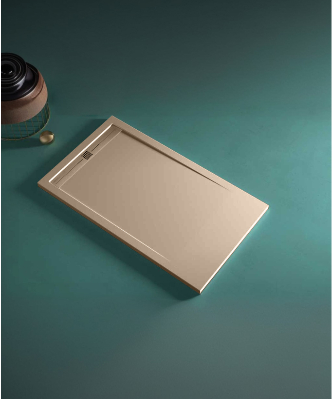 Duschwanne Mokka, Glatt-Finish Stone CACH, farblich passender Ablaufrost
