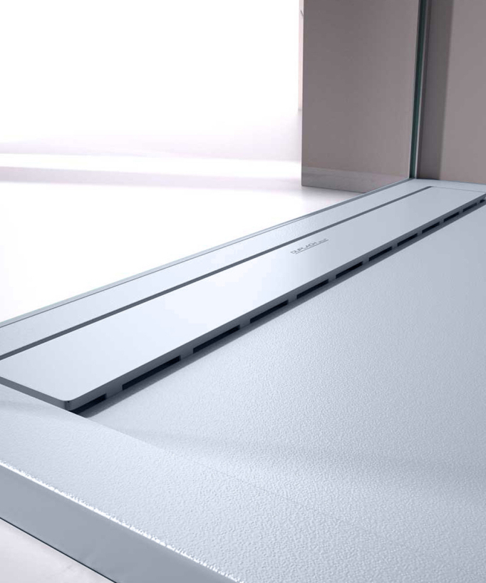 Duschwanne Grau, Glatt-Finish Stone SMART, farblich passender Ablaufrost