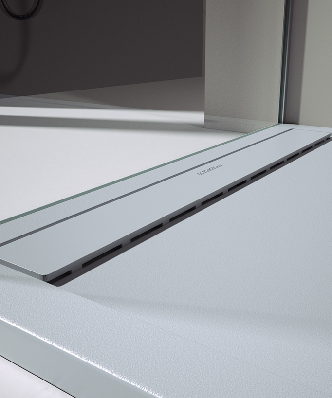 Duschwanne Lichtgrau (RAL 7035), Glatt-Finish Stone SMART, farblich passender Ablaufrost