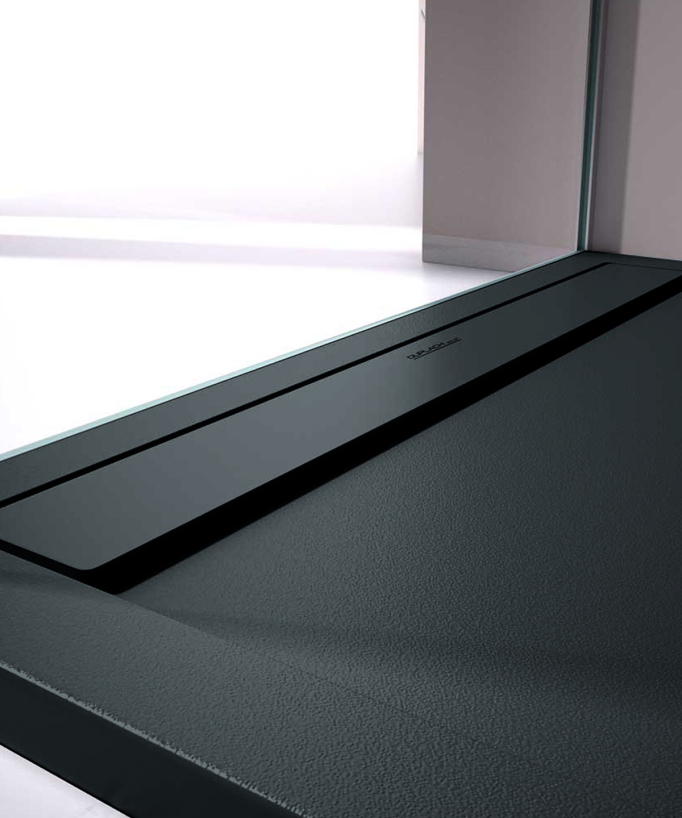 Duschwanne Schwarz, Glatt-Finish Stone SMART, farblich passender Ablaufrost