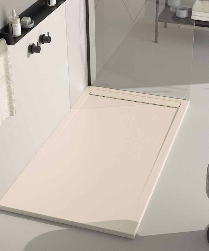 Duschwanne Creme, Schieferoptik Stone SMART, farblich passender Ablaufrost
