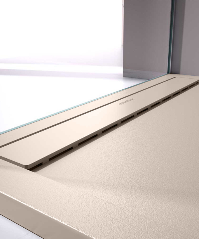 Duschwanne Sandfarben, Glatt-Finish Stone SMART, farblich passender Ablaufrost