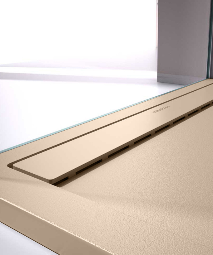 Duschwanne Mokka, Glatt-Finish Stone SMART, farblich passender Ablaufrost