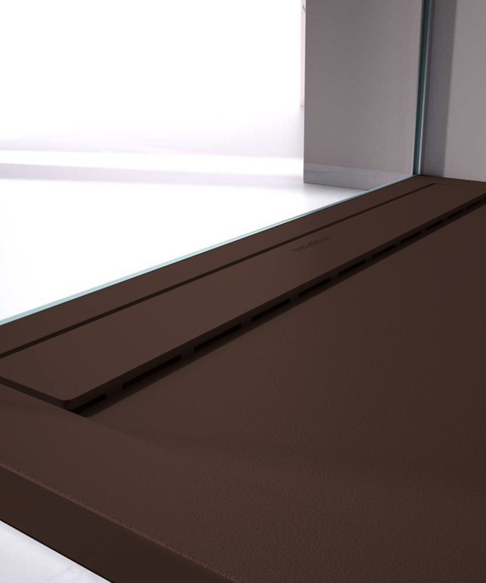 Duschwanne Schokoladenbraun, Glatt-Finish Stone SMART, farblich passender Ablaufrost