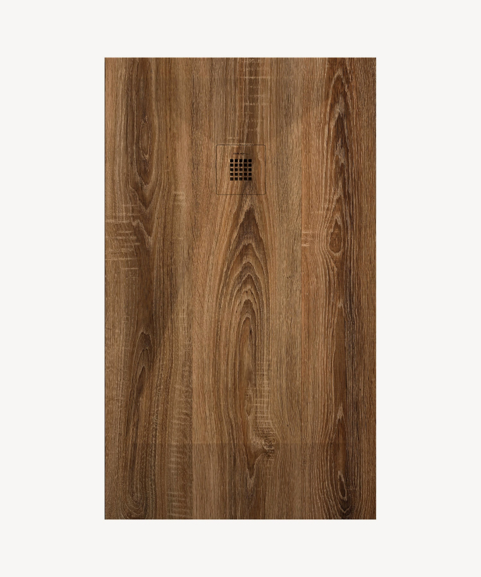 Receveur de douche effet bois noyer avec grille de couleur assortie