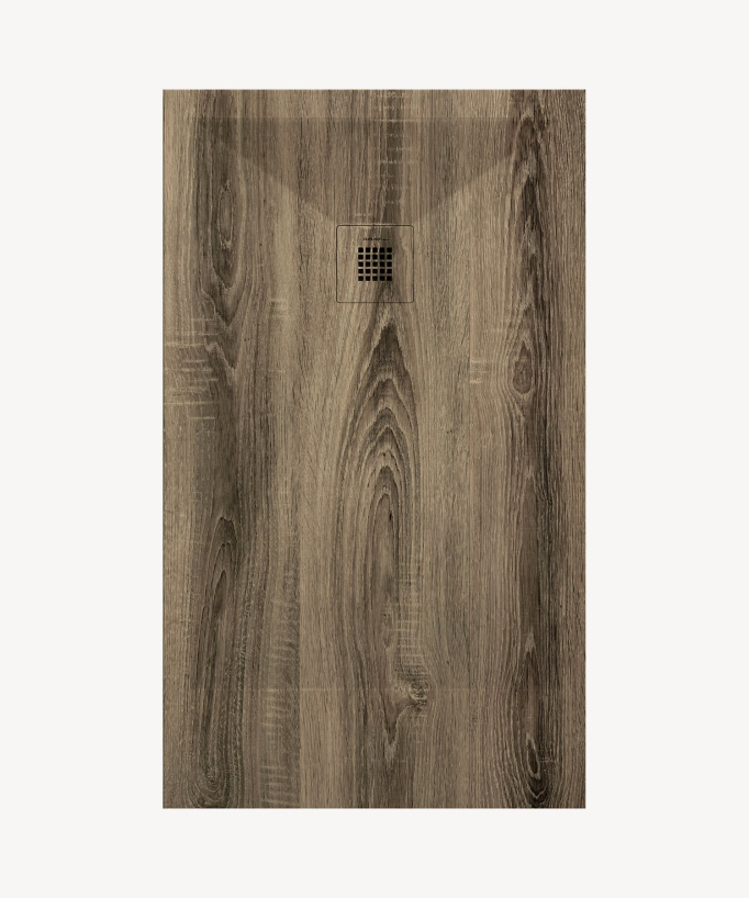 Duschwanne Esche-Optik, Glatt-Finish Stone 3D, farblich passender Ablaufrost