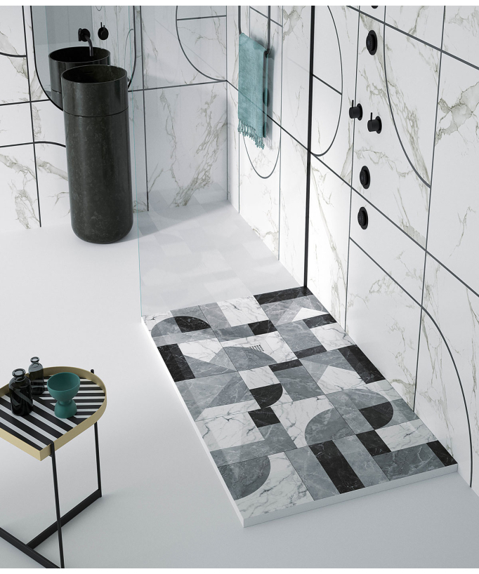 Duschwanne 2 BN Mosaik, Glatt-Finish Stone 3D, farblich passender Ablaufrost