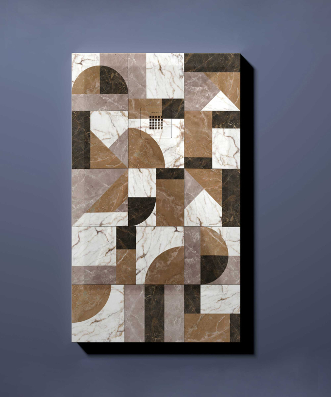 Duschwanne 2 Couleur Mosaik, Glatt-Finish Stone 3D, farblich passender Ablaufrost