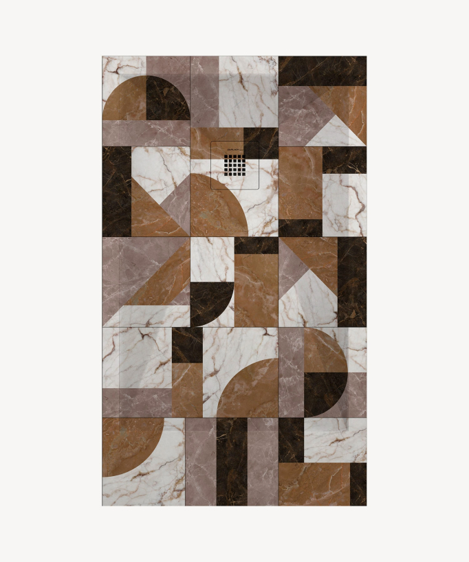 Duschwanne 2 Couleur Mosaik, Glatt-Finish Stone 3D, farblich passender Ablaufrost