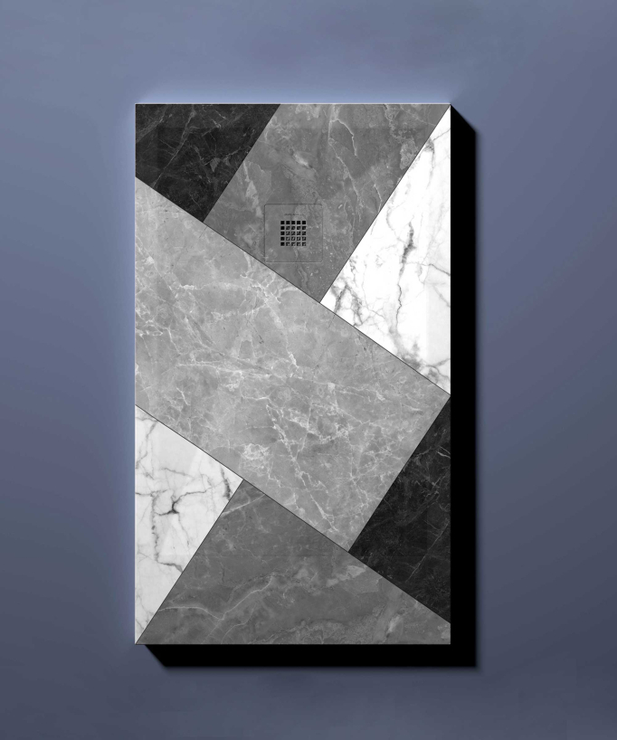 Duschwanne 3 BN Mosaik, Glatt-Finish Stone 3D, farblich passender Ablaufrost