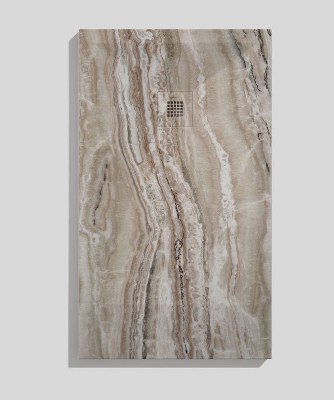 Duschwanne Travertin-Optik Braun, Glatt-Finish Stone 3D, Ablauf inkl.