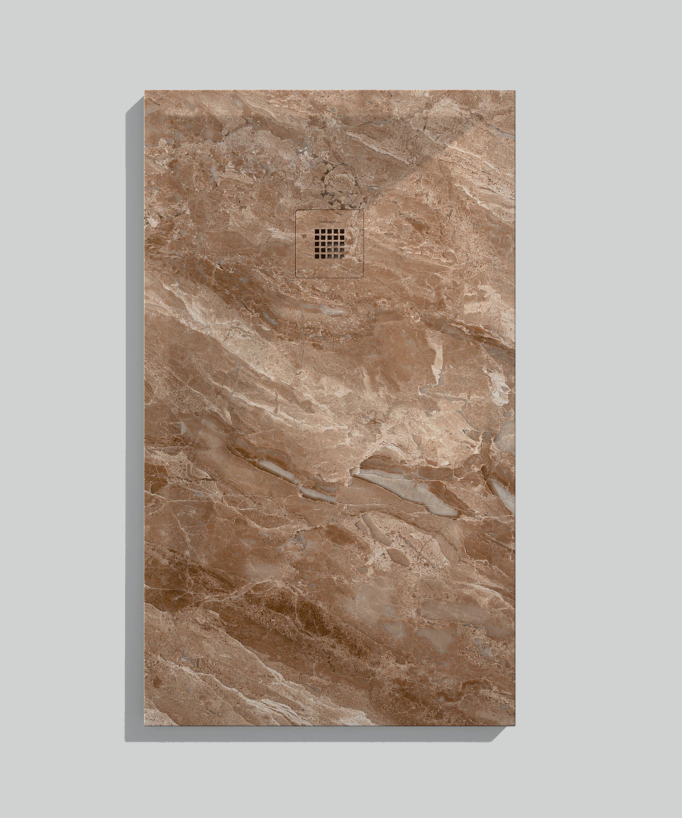 Duschwanne Empereur hell, Glatt-Finish Stone 3D, farblich passender Ablaufrost