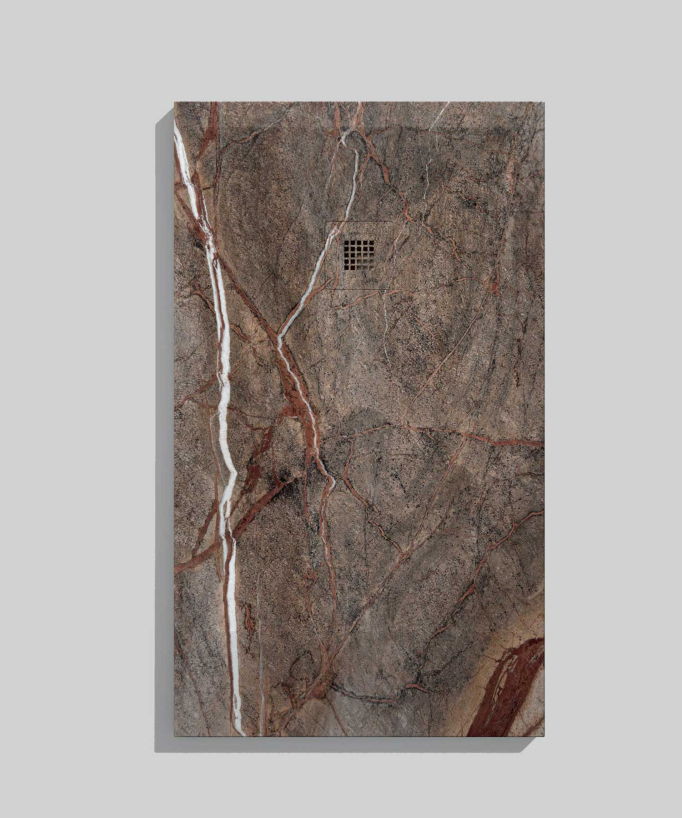 Duschwanne Forêt Tropicale (Regenwald) Braun, Glatt-Finish Stone 3D, farblich passender Ablaufrost