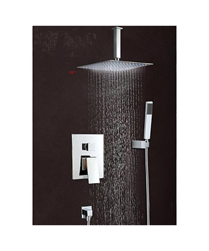 Robinet de douche mural avec tête de douche 12" en acier inoxydable et douchette à main