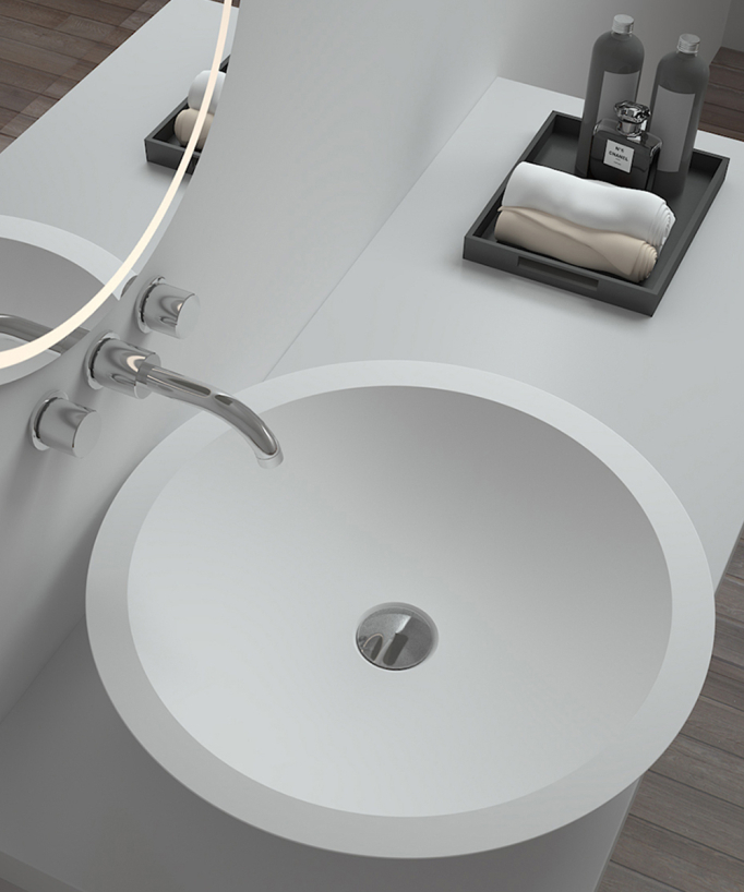 Runde Aufsatz-Waschschale aus Solid Surface Mattweiß - Mossendjo