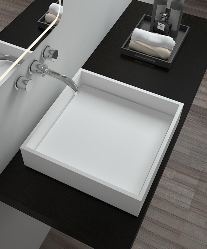 Quadratische Aufsatzwaschschale aus Solid Surface Mattweiß – Boma