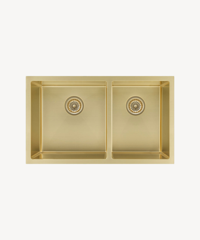 Doppelspülbecken Küche 760 mm - gebürstetes Messing - Jaboty