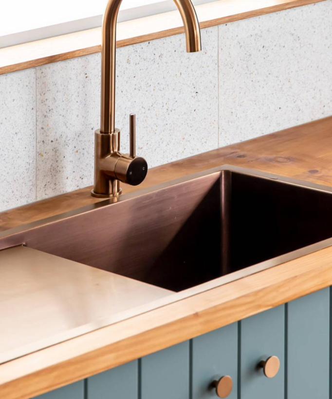 Einzelbecken-Edelstahlspüle 880 mm - Kupfer gebürstet - Limba
